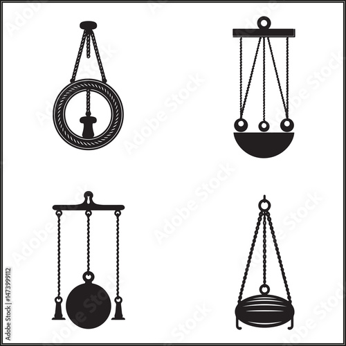 Pulley Silhouette Set Clipart