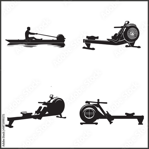 Rowing Machine Silhouette Set Clipart