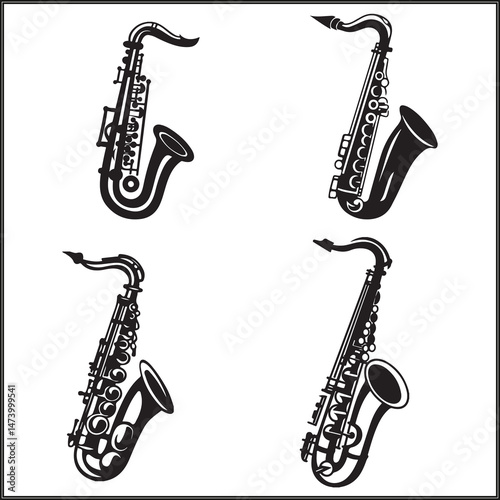 Saxophone Silhouette Set Clipart