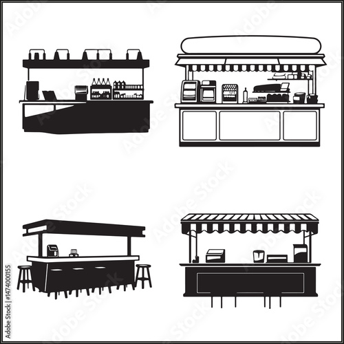 Snack Bar Silhouette Set Clipart