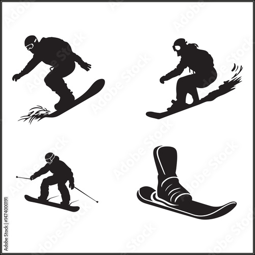 Snowboard Silhouette Set Clipart