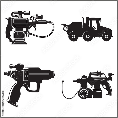 Sprayer Silhouette Set Clipart