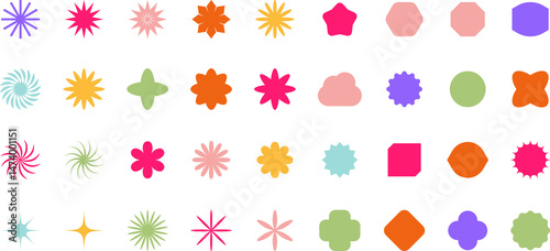 Abstract Geometric Shape Set. Colorful Funky Frames, Labels, and Design Elements in Retro Style.