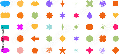 Abstract Geometric Shape Set. Colorful Funky Frames, Labels, and Design Elements in Retro Style.