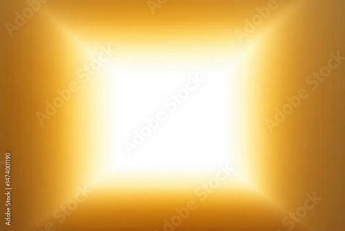 A radiant, golden square frame surrounds a bright white center.  Gradient effect, warm tones