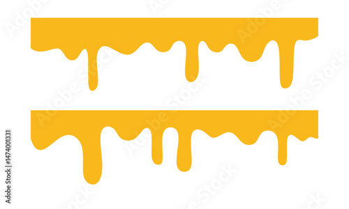 Melted and falling honey blobs isolated on white background. Yellow dripping on white.