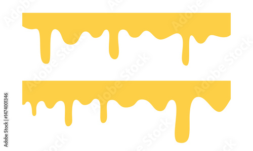 Melted and falling honey blobs isolated on white background. Yellow dripping on white.