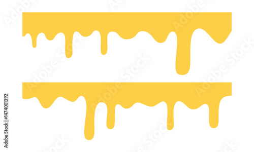 Melted and falling honey blobs isolated on white background. Yellow dripping on white.