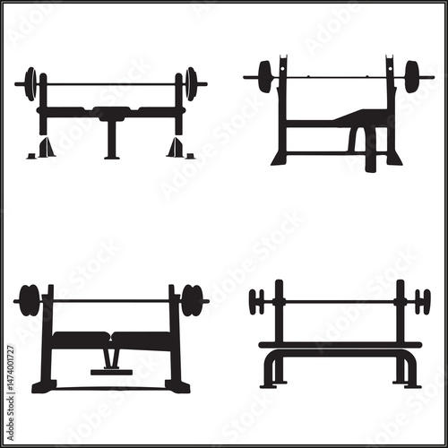 Weight Bench Silhouette Set Clipart