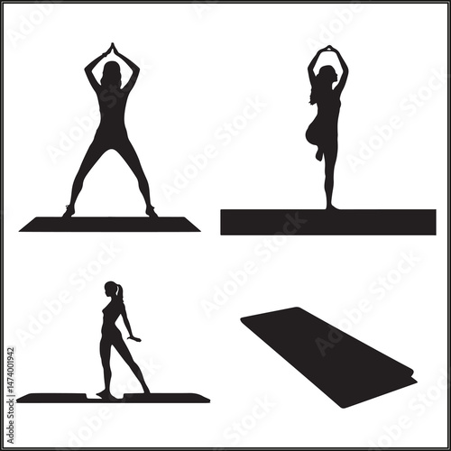 Yoga Mat Silhouette Set Clipart