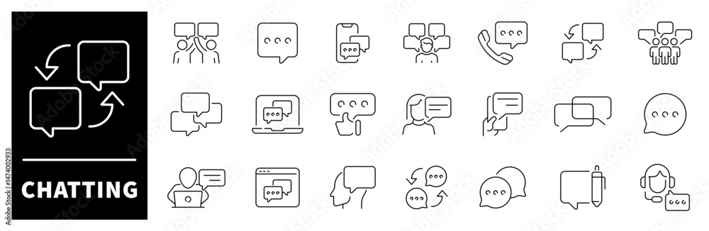 Chatting vector icons. Chatting icon set. Dialogue, communication, conversation, discussion, speech bubble, talking, conversation chatting related icons. Editable stroke