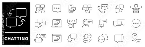 Chatting vector icons. Chatting icon set. Dialogue, communication, conversation, discussion, speech bubble, talking, conversation chatting related icons. Editable stroke