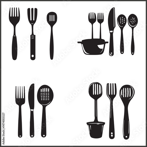 Cooking Utensils Silhouette Set Clipart