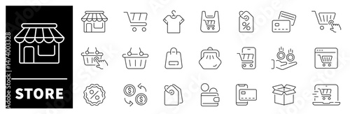 Store outline icons collection. Store Marketplace Vector Outline Icon Set