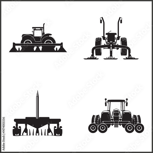 Cultivator Silhouette Set Clipart