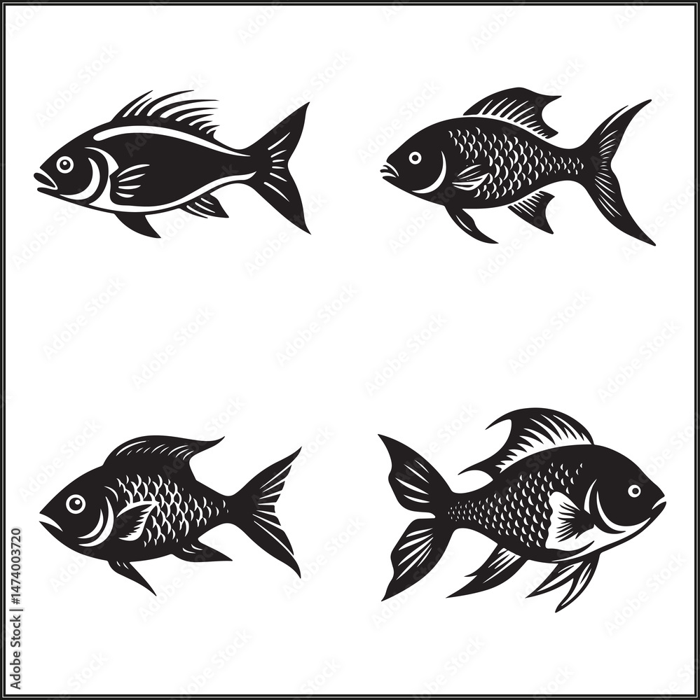 Fototapeta premium Fish Silhouette Set Clipart