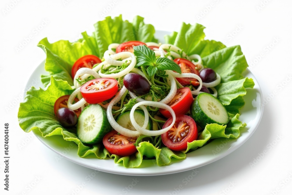 Vibrant Fresh Salad with Lettuce, Tomatoes, Cucumbers, and Olives