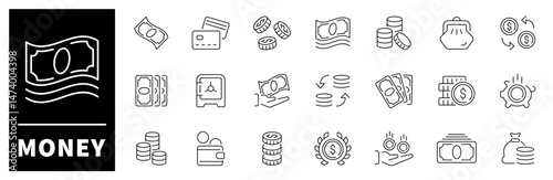 Money vector icons. Money thin line icons collection. Money, finance, wallet, ATM, Coin, Banking related icons