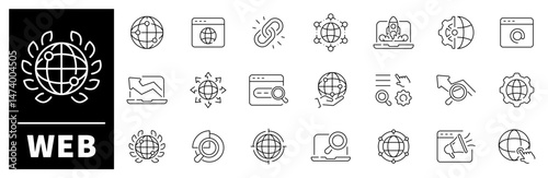 Website vector icons. Website thin line icons collection.  Internet, browser, SEO, hosting, server, homepage, WWW, website related icons