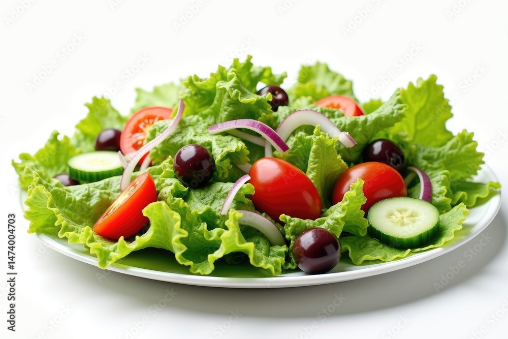 Healthy Fresh Vegetable Salad with Olives and Crisp Greens