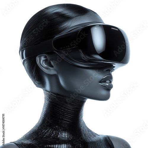 Exploring virtual reality woman with vr headset futuristic technology art on transparent background