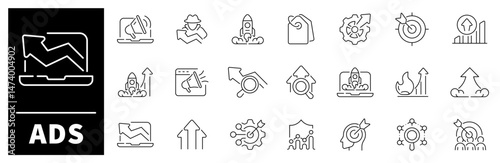 ADS vector icons. Advertising thin line icon set.  Advertisement, marketing, ads, promotion