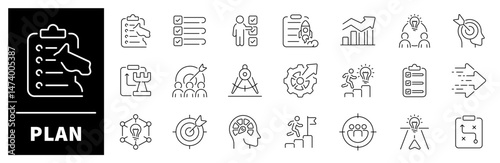 Plan vector icons. Plan, planning thin line icon collection. Action Plan outline icons. Strategy, analysis, planning, analysis, tasks, goal, implementation, action plan, plan related icons.