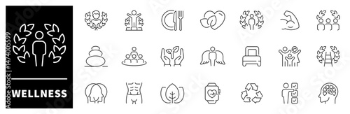 Wellness  vector icons. Wellness icon set. Spa, relaxation, health, exercise, diet, wellbeing, meditation, aromatherapy, wellness related icons.