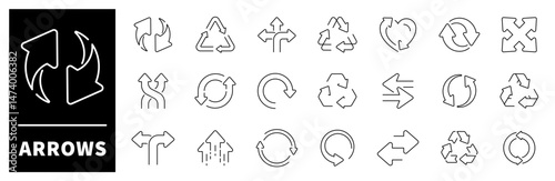 Arrows vector icons. Thin line icons related to arrows and cursor pointers. Cursor arrow, change, transfer, switch, swap, exchange, up, down and refresh symbol icons