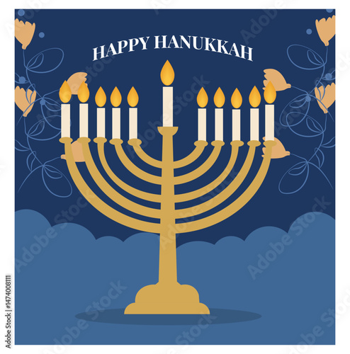 Happy Hanukkah Vector Illustration Set - Menorah, Dreidel & Gifts Graphics Pack-07