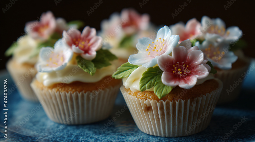 Cupcakes deck with beautiful sugar flowers, perfective for a cherubic and tasty occasion. Cupcakes deck with beautiful sugar flowers, perfective for a cherubic and tasty occasion.