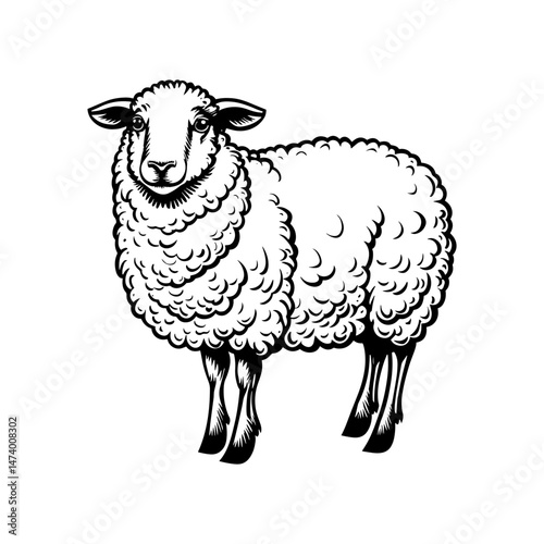 Graceful Sheep Portrait: A meticulously rendered illustration of a sheep, exuding gentleness and purity, perfect for evoking feelings of serenity and peace.