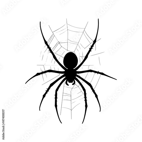 Spider in Web: A striking silhouette of a spider perched on its intricate web, set against a stark background, symbolizing patience and precision.