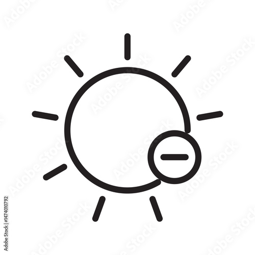 Brightness control icons are simple. Brightness icons with varying levels on white background. Contrast level icon.