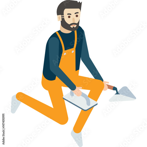 Painter vector. Plasterer icon. Builder with trowel spatula. Construction worker with repair tool isolated on white background