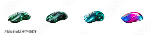 Gaming mouse peripheral set, shiny colors, isolated, cut out transparent