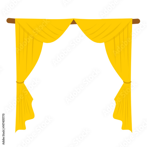 Illustration of elegant yellow window curtains 