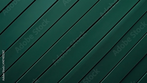 Deep teal, diagonal, slatted, textured surface.  Close up view of a dark, teal-colored wall or panel with diagonal wooden planks
