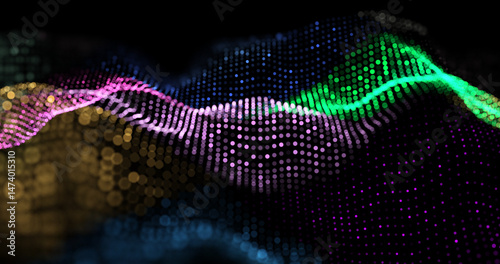 Abstract winding lines of different colors on a black background. Vector illustration in concept technology, science, music, modernity.