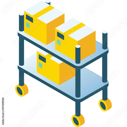 Warehouse rack icon. Vector box package on shelf. Parcel storage, logistics and distribution