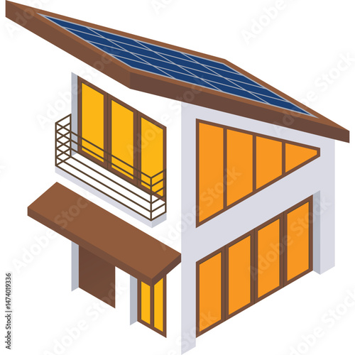Home with solar panel vector icon isolated on white background. Alternative energy sources