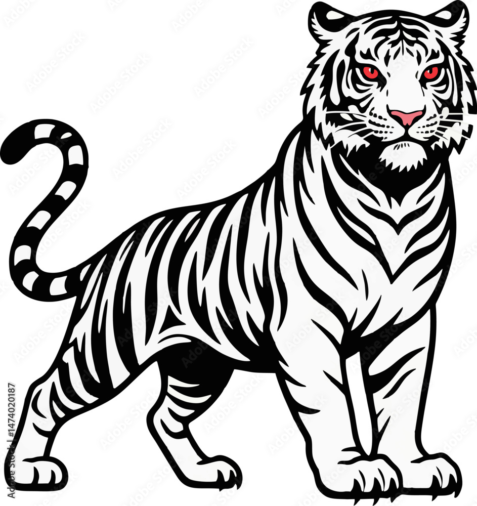 Fototapeta premium Fierce Black tiger with Red Eyes in a Dashing Vector Style