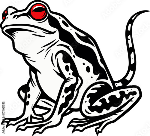 Stylized Black Frog with Red Eyes in Bold Artistic Design