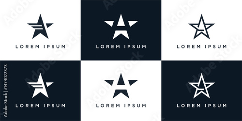Set of Star with letter A logo