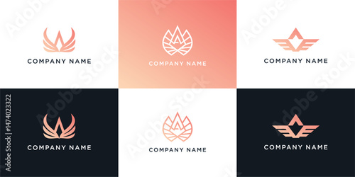 Set of abstract wings logo letter A