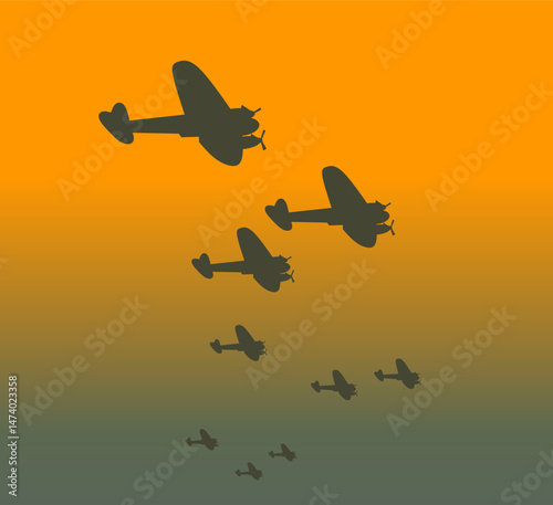 An illustration of German bombard airplane flying in the sky in vintage retro style 