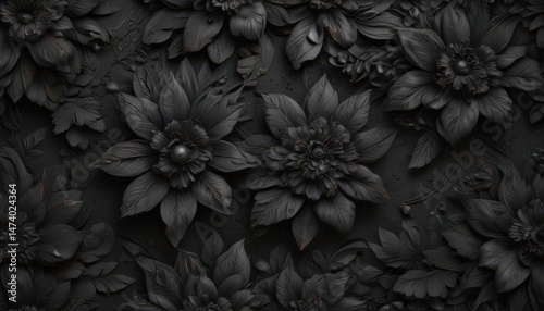 Abstract charcoal floral pattern, dark tones, intricate details, abstract, plant, dark tones