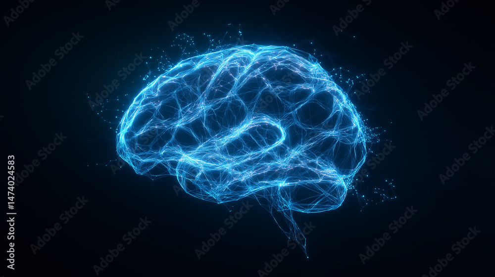 Abstract Digital Brain With Glowing Blue Lines Abstract Digital Brain With Glowing Blue Lines