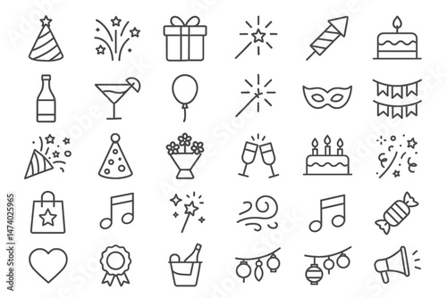  Celebration Elements Icons: A delightful array of festive elements icons, meticulously crafted to embody joy and special occasion, perfect for enhancing visual projects.