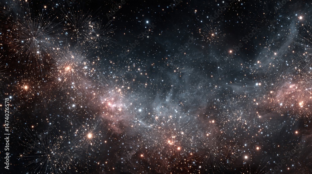 Obraz premium Celestial Tapestry: A breathtaking display of the cosmos unfolds, showcasing a vast expanse of stars and galaxies, each point of light contributing to the universe's grandeur.